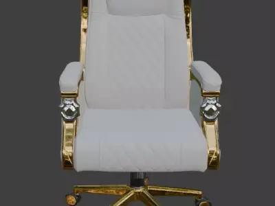 Luxury White Leather Gold Executive Office Chair High Detail PBR 3D model