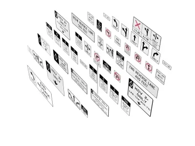 Road Sign US R3 Series Lane Usage And Turns BIM Collection 3D model