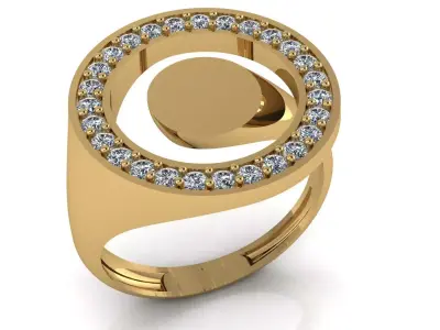 Round Pave Border Signet Ring  3D print model