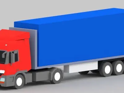 truck low poly semi with box Low-poly 3D model