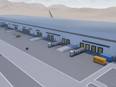 Warehouse construction phasing animation Low-poly 3D model