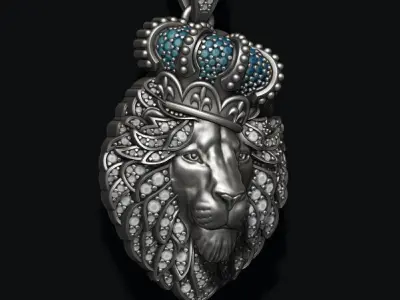 Leon pendant with royal crown diamonds and closed mouth   024 3D print model