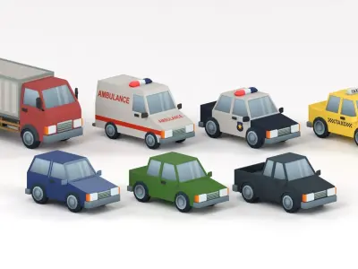 Cartoon Low Poly Car Pack Low-poly 3D model