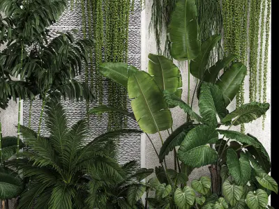 Garden And Tropical Flowerbed With Hanging Plants 3D model