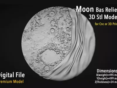 Moon Bas relief wall decor for cnc carving 3D print model