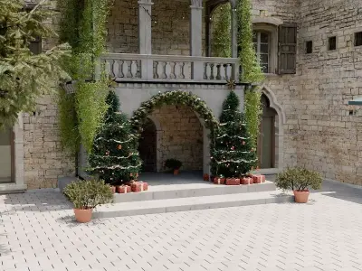 Home Exterior Environment with Holiday Decoration 3D model