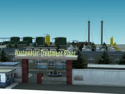 Wastewater Treatment Plant Low-poly 3D model