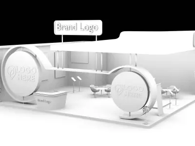 Curved fascia exhibition stall with circular side logos Low-poly 3D model