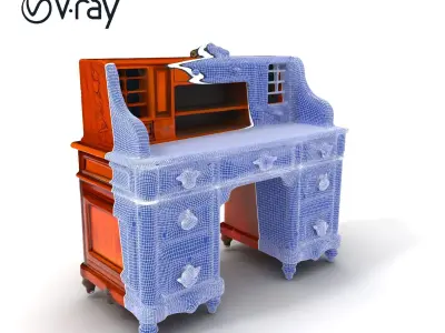 Antique Wooden Desk Model Pack with Detailed Carvings Low-poly 3D model