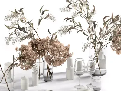 Table setting with dry plants 3D model