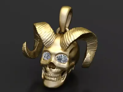 Gold horned skull pendant 3D printable model  3D print model