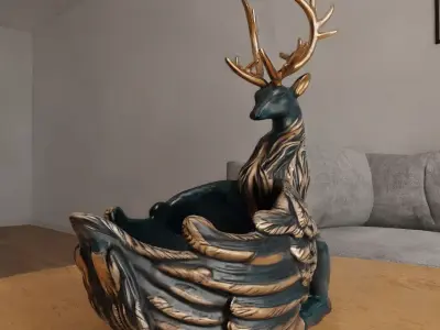 deer planter - vase - garden urn - candy dish - candle holder 3D print model