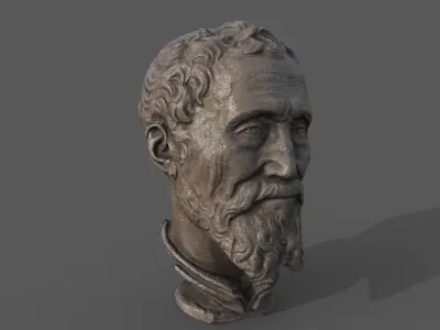Michelangelo bust of man with beard Low-poly 3D model