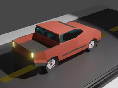Low Poly PickUp car driving on road Low-poly 3D model