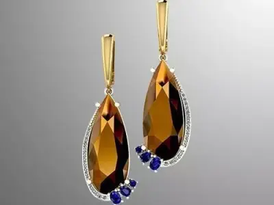 Earrings p 1 gemstone pendant 3D print model