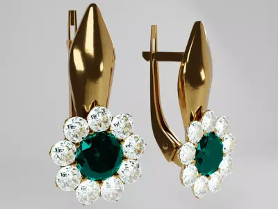 Gold earrings with diamonds 3D model