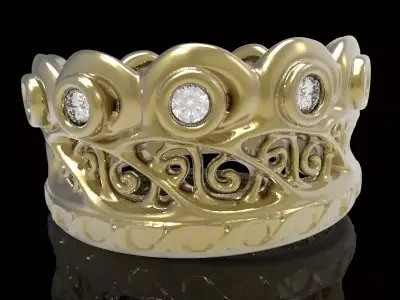 engraved gemstone crown ring  3D print model