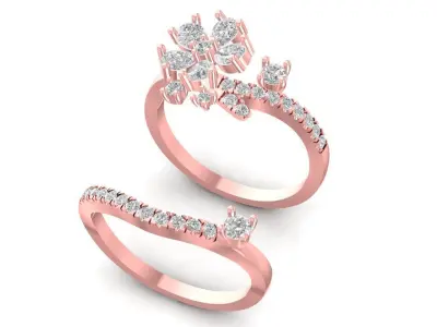 Floral Cluster Diamond Leaf Ring for Women 2639  3D print model