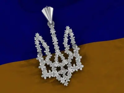 Trident ukrainian flag with diamond pendant 3D print model