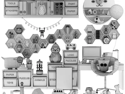 toys and furniture set Low-poly 3D model