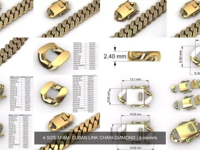 4 SIZE MIAMI CUBAN LINK CHAIN DIAMOND 3D Model Pack