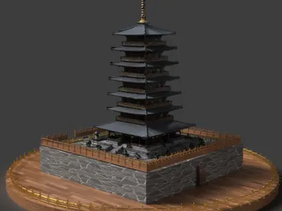 Chinese ancient tower  Low-poly 3D model