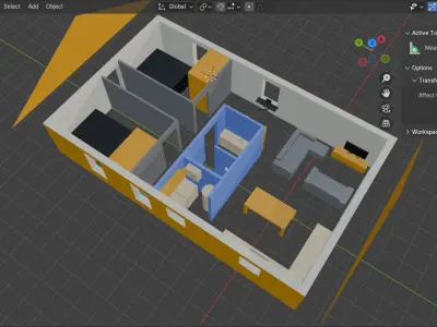 24x40 Low Poly House - 2 bedroom 1 bathroom - 960 sq ft -  Low-poly 3D model