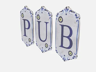 old stone pub sign Low-poly 3D model
