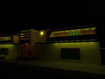 Banglow house at night with lights 3D print model