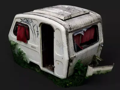 abandoned camping car booth postapo wreck PBR photogrammetry Low-poly 3D model
