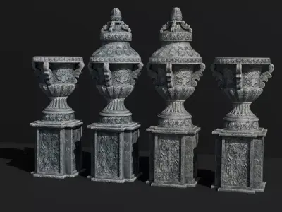 Medieval Stone Vases Low-poly 3D model