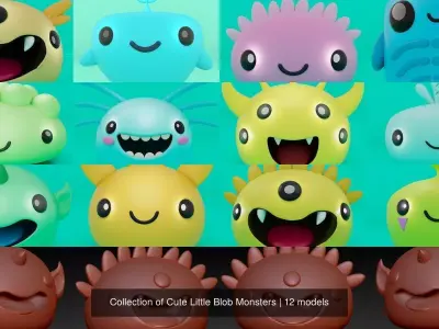 Cute Little Blob Monsters 3D Model Collection
