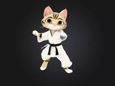 Karate Cat Detailed Mid Poly 3d print ready model  3D model