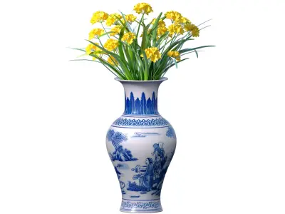 bouquet of yellow flowers in a vase a pot a vase for decoration 3D model