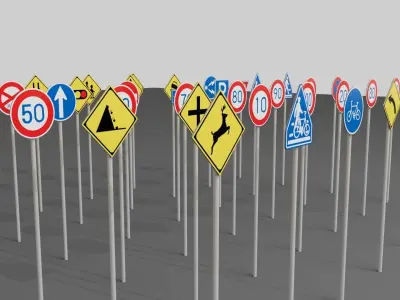japanese road signs Pack Low-poly 3D model