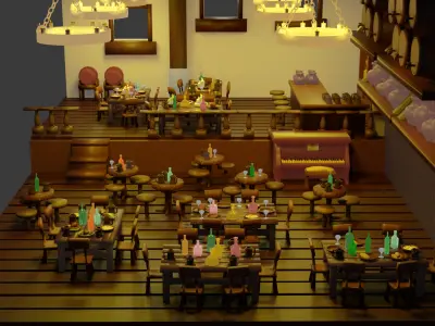 Medieval bar Low-poly 3D model