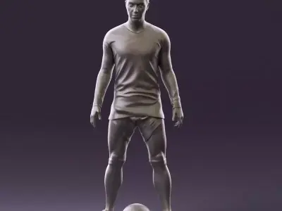 001053 soccerplayer red white uniform and ball 3D Print Ready 3D print model