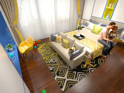 Modern Double children Bedroom 3D Model 3D model