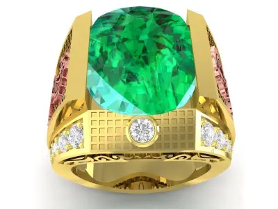 Luxury Dragon Signet Ring with Large Gemstone CAD 3412 3D print model