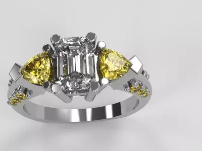 Three Stone Ladies Diamond Ring Euro Shank Size 7 Emerald 3D print model