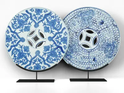 Blue and White Ceramic Disks 1 3D model