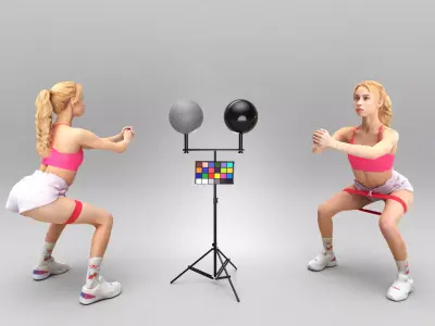 Pretty woman exercising with resistance band 442 Low-poly 3D model