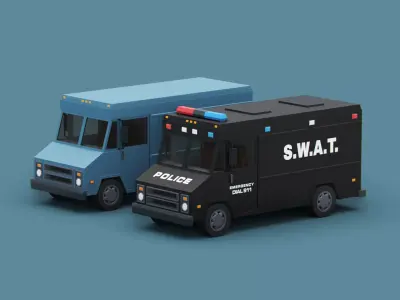 Stylized Cartoon Step Van Police SWAT Low-poly 3D model
