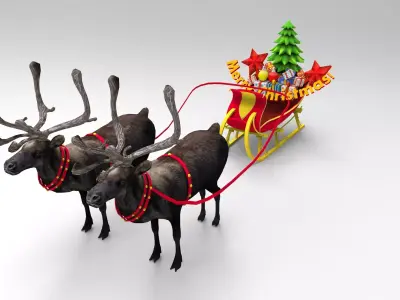 Reindeer Sleigh Model Low-poly 3D model