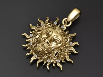 Golden Sun God Pendant 3D print model