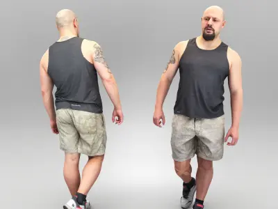 Bald athletic man walking 376 Low-poly 3D model