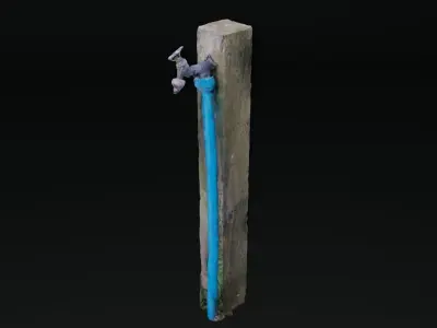 Old Outdoor Tap Faucet On Wooden Post Photoscan Low-poly 3D model