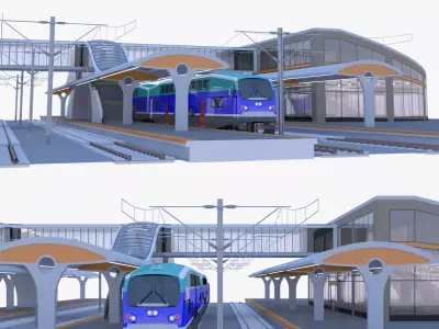 Station with BiLevel train IV 3D model