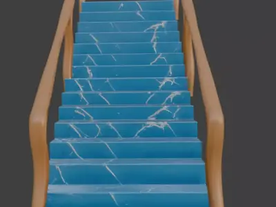 Blue Marble Staircase with Organic Wooden Handrails 3D model