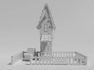 Cartoon House and Car Low-poly 3D model